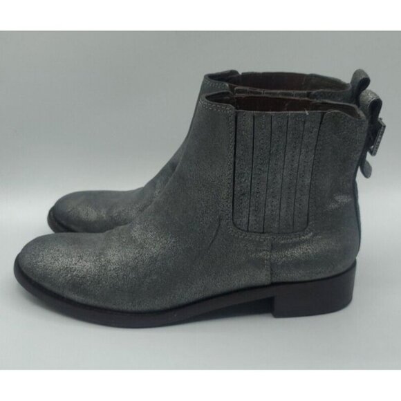 Tory Burch Wade Chelsea Gray Silver Shimmer Leather Ankle Boot Women's 9M /40 - Picture 4 of 12